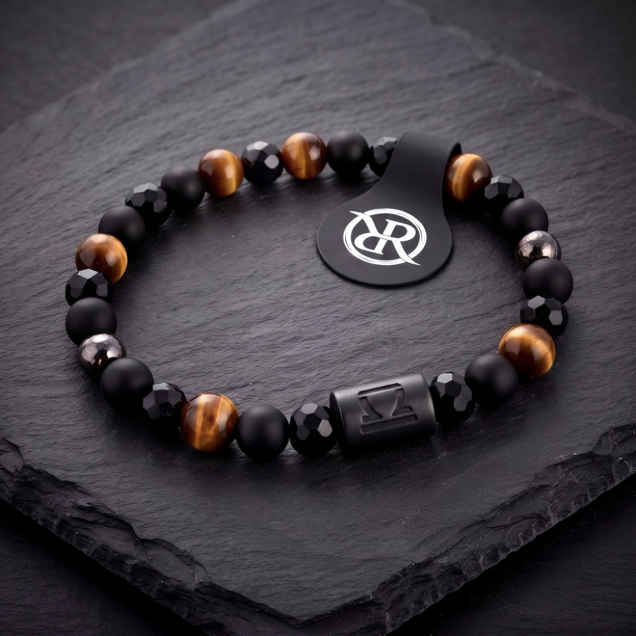 A bracelet made from natural stones featuring a zodiac sign