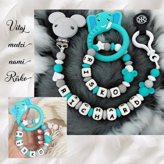 All-silicone Dumbo pacifier and teether hand chain