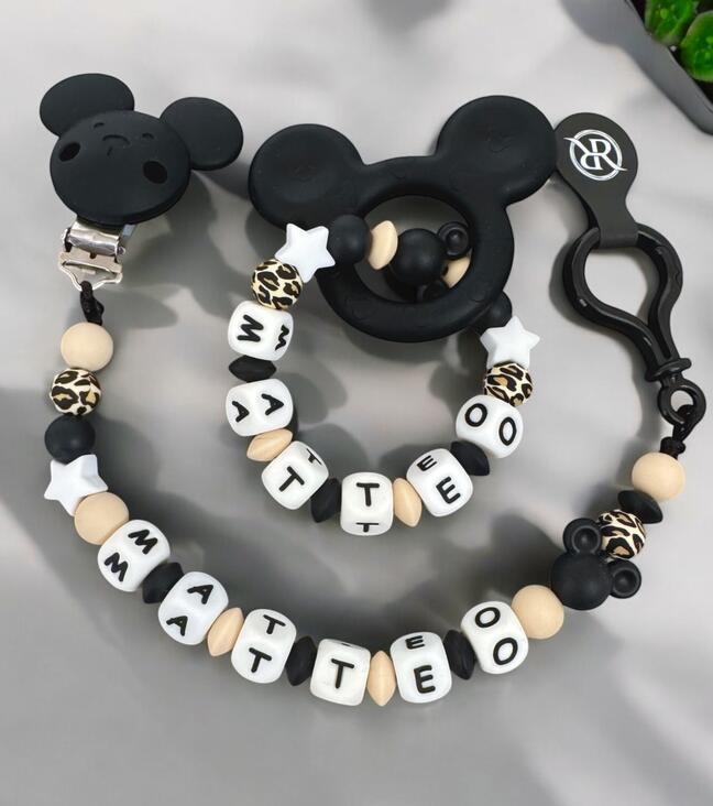 All-silicone pacifier chain and teether set