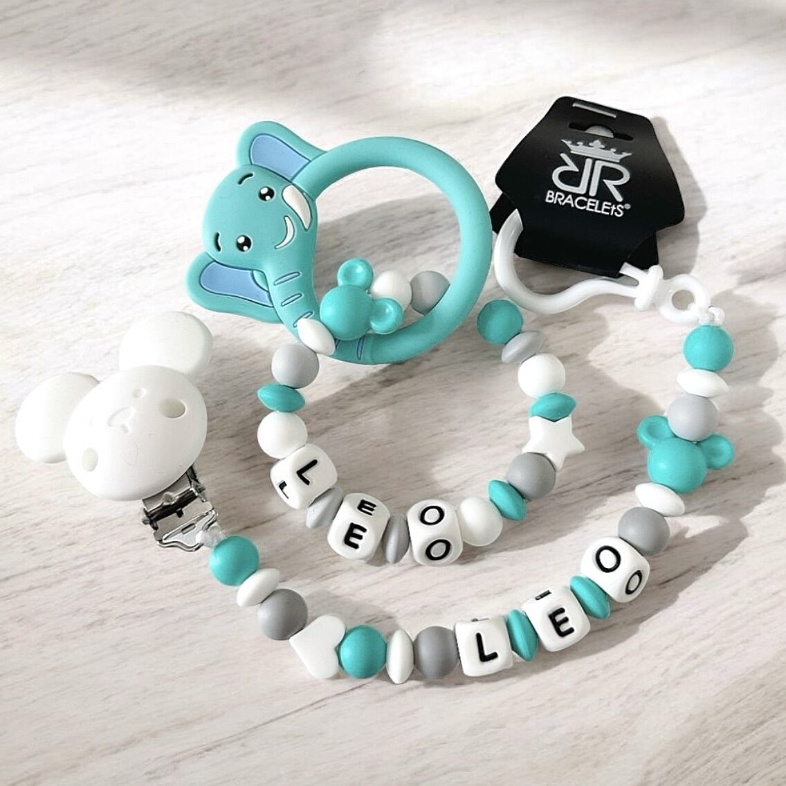 All-silicone pacifier chain and teether set