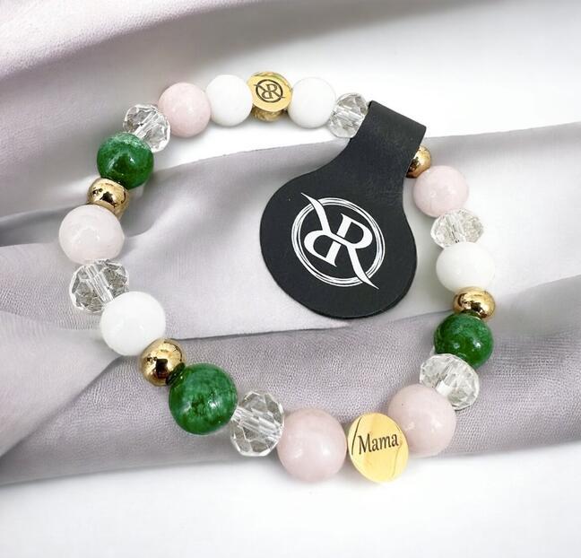 Bracelet made of natural stones with engraving Mama