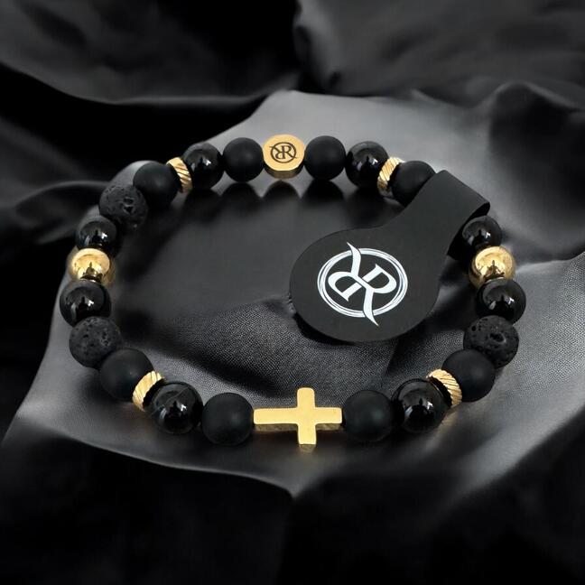 Bracelet made of natural stones with gold cross