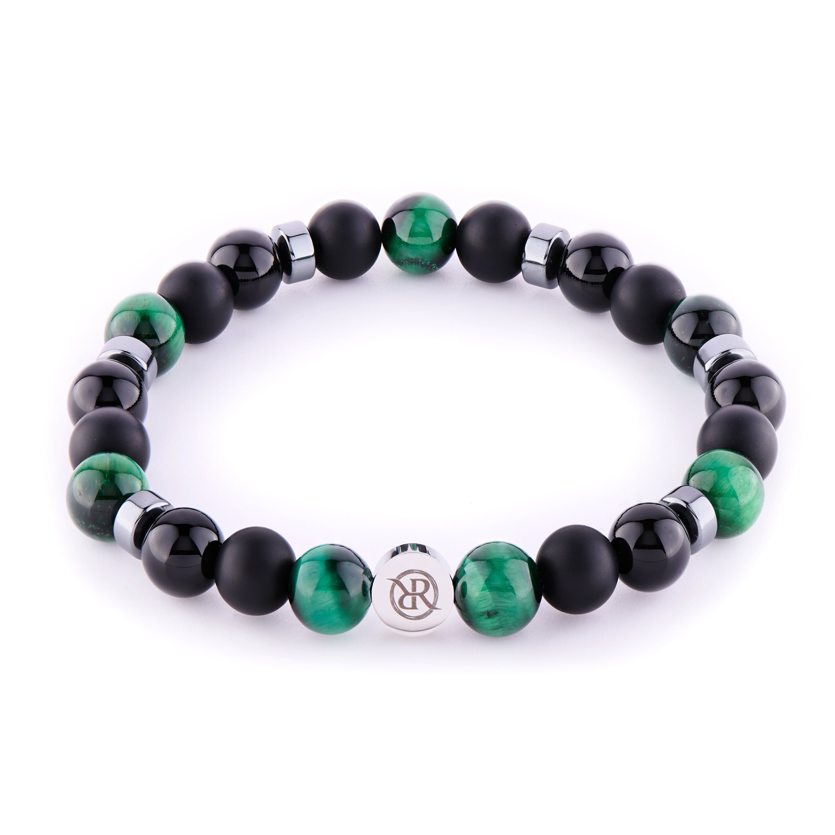 Bracelet with green tiger eye and onyx