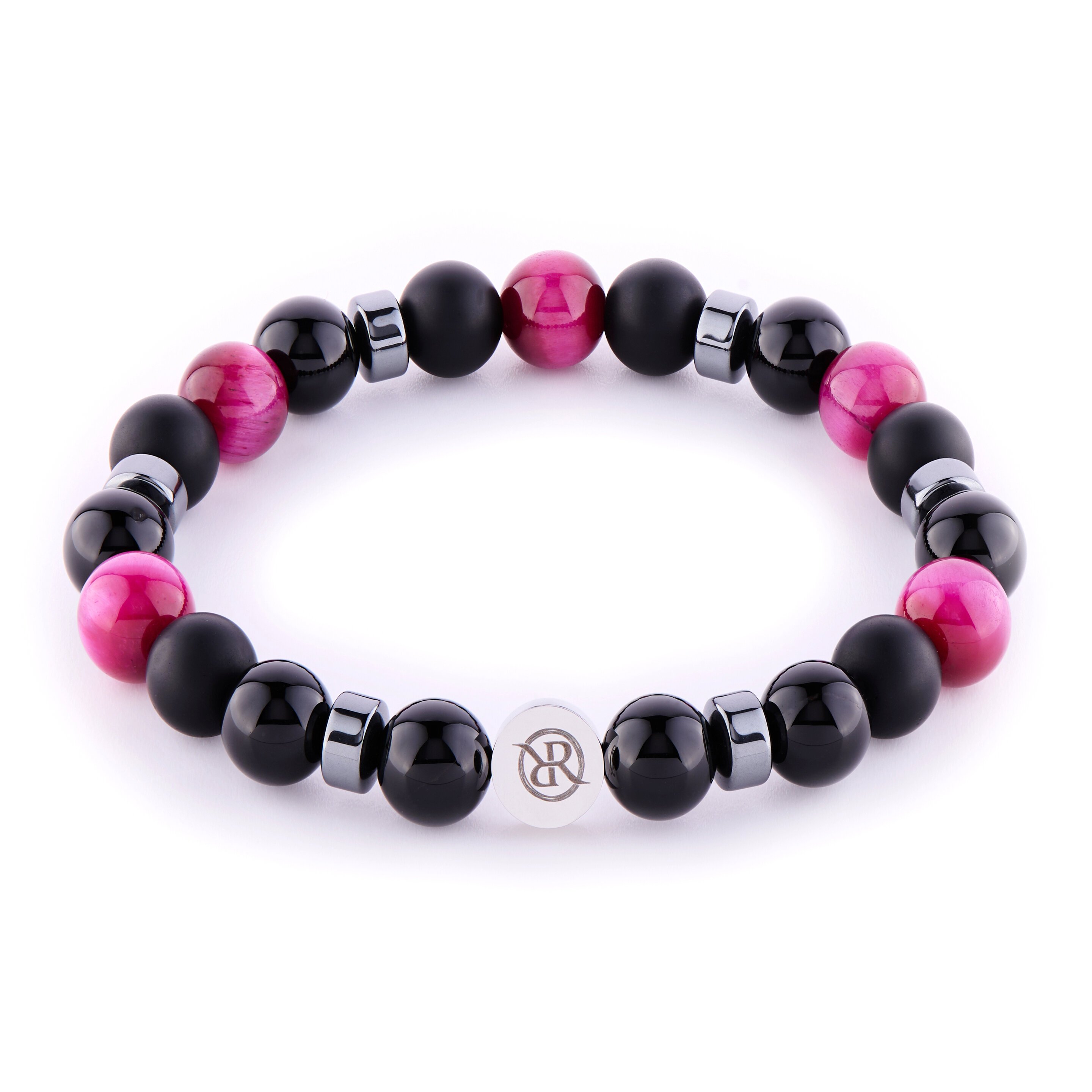 Bracelet with pink tiger eye and onyx