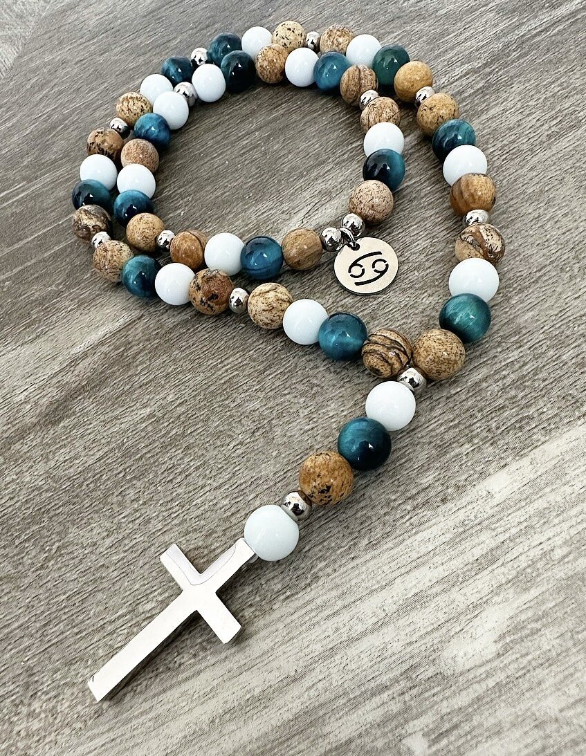 Zodiac sign bracelet with rosary for car made of natural stones