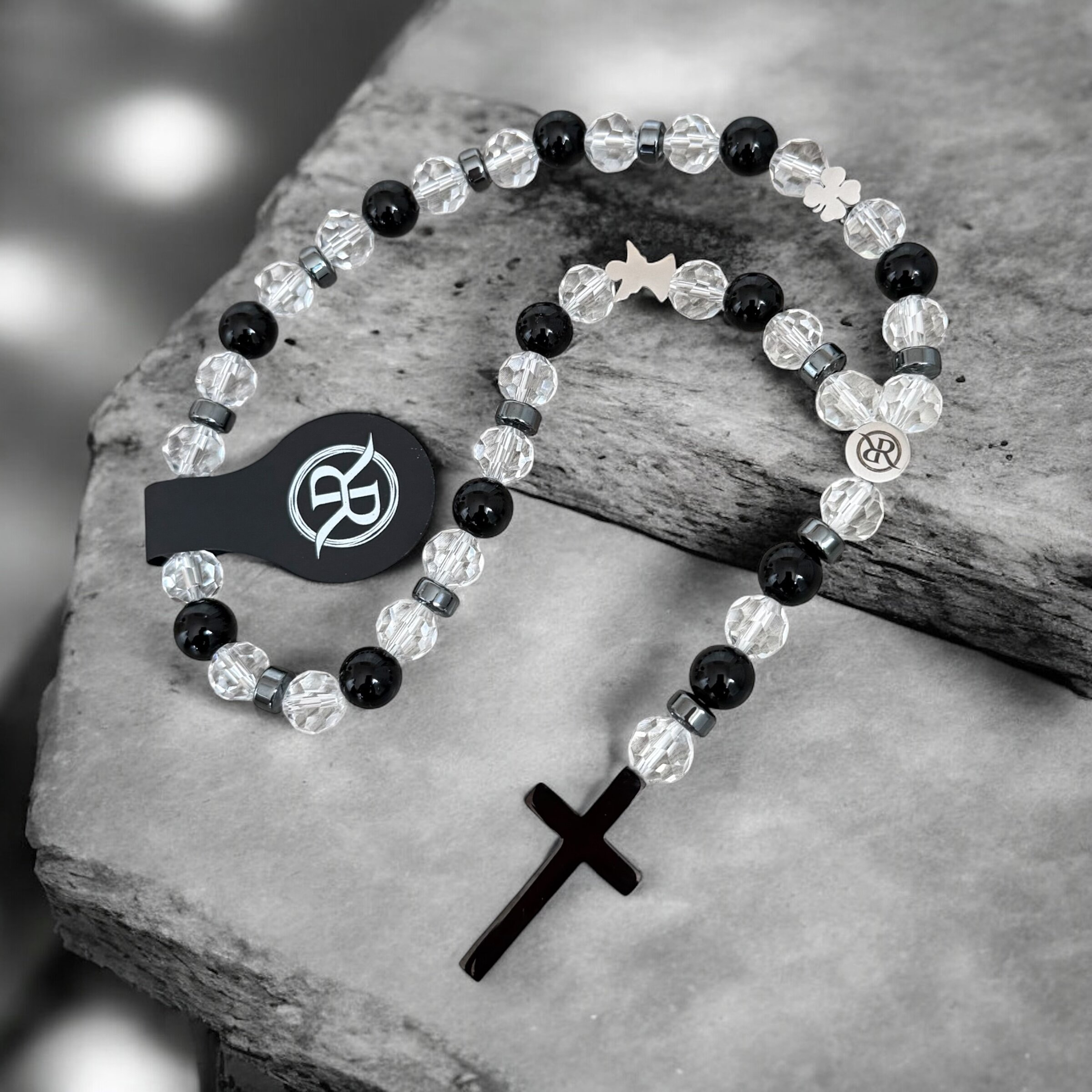 Car rosary MAJESTIC with angel and four-leaf clover