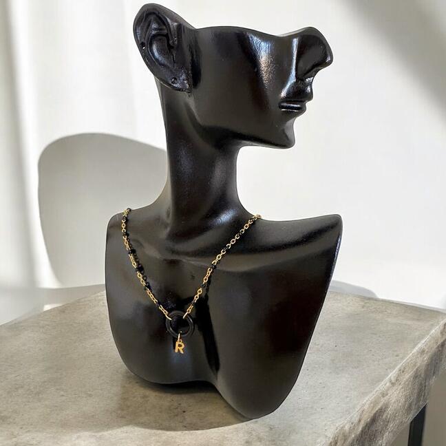 Minimalist necklace with initial in gold and black