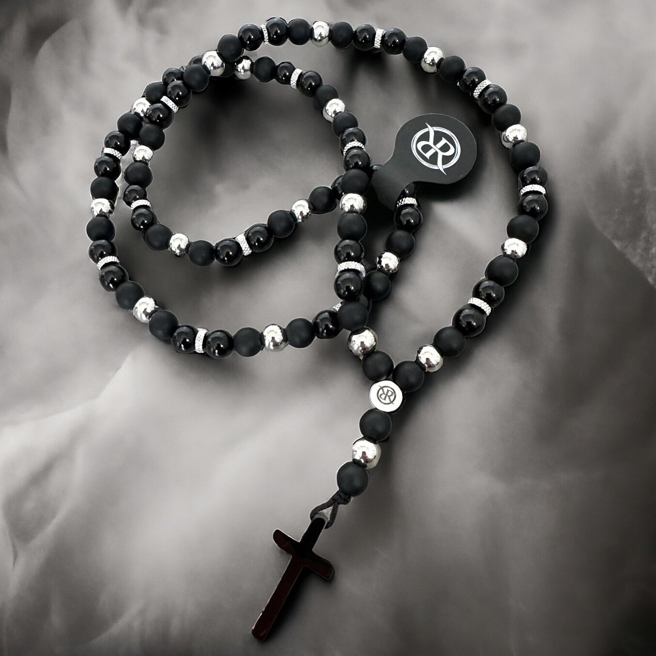 Necklace in the shape of a rosary made of natural stones