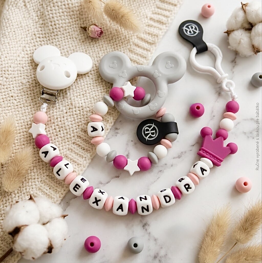 Princess set: personalised dummy chain and handheld teether