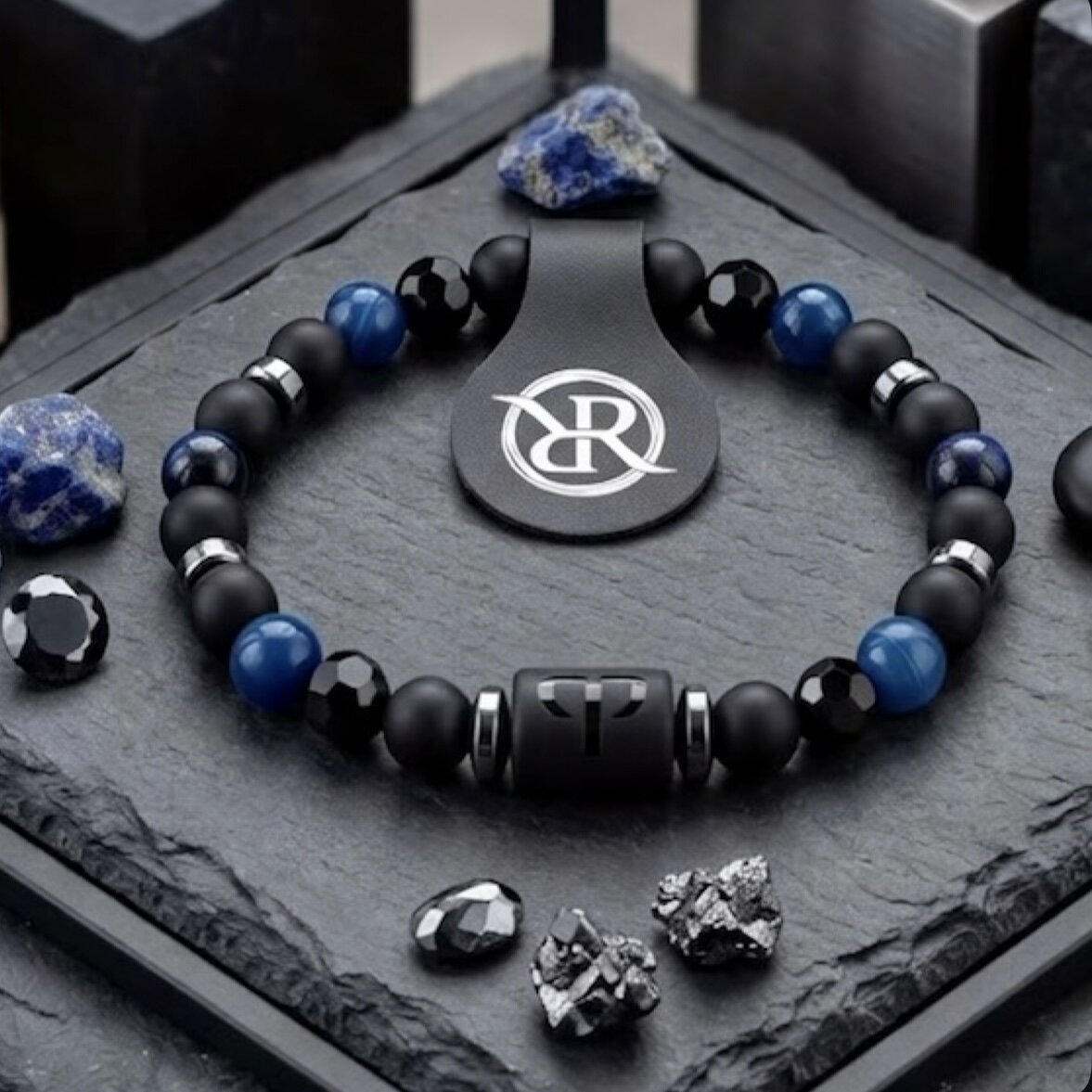 Safron zodiac sign bracelet made from natural onyx, agate, tiger’s eye and haematite stones